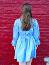 Poplin Pleated Detail Dress in Light Blue