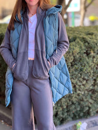 Long Sleeve Zipped-Up Mix Media Jacket in Gunmetal