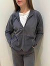 Long Sleeve Zipped-Up Mix Media Jacket in Gunmetal