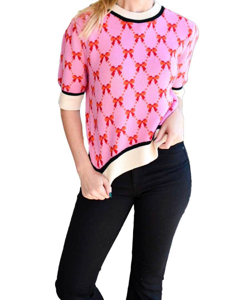 Short Sleeve Ribbon Top in Pink