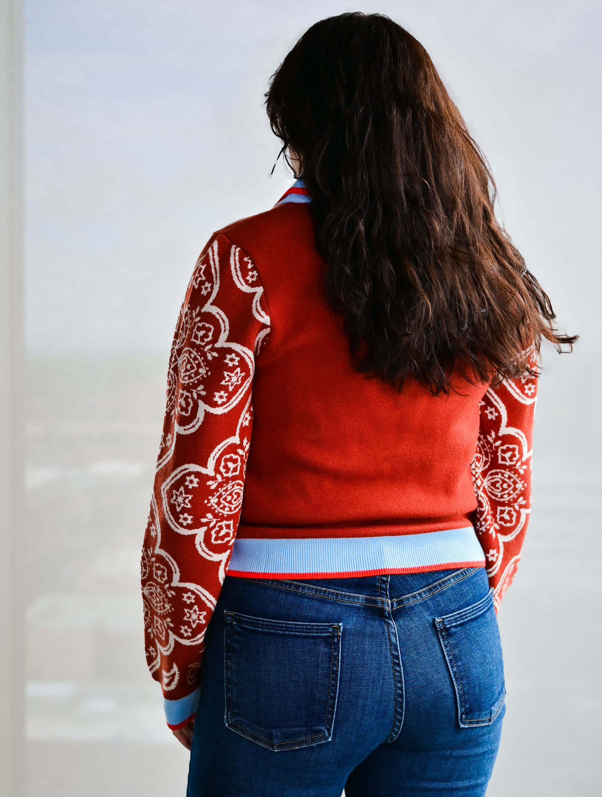 V-Neck Geometric Pattern Button Cardigan
