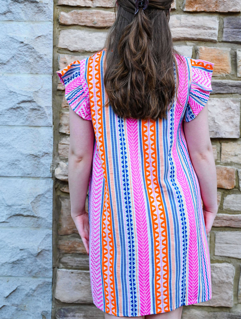 Flutter Sleeve Pattern Dress in Multi Color