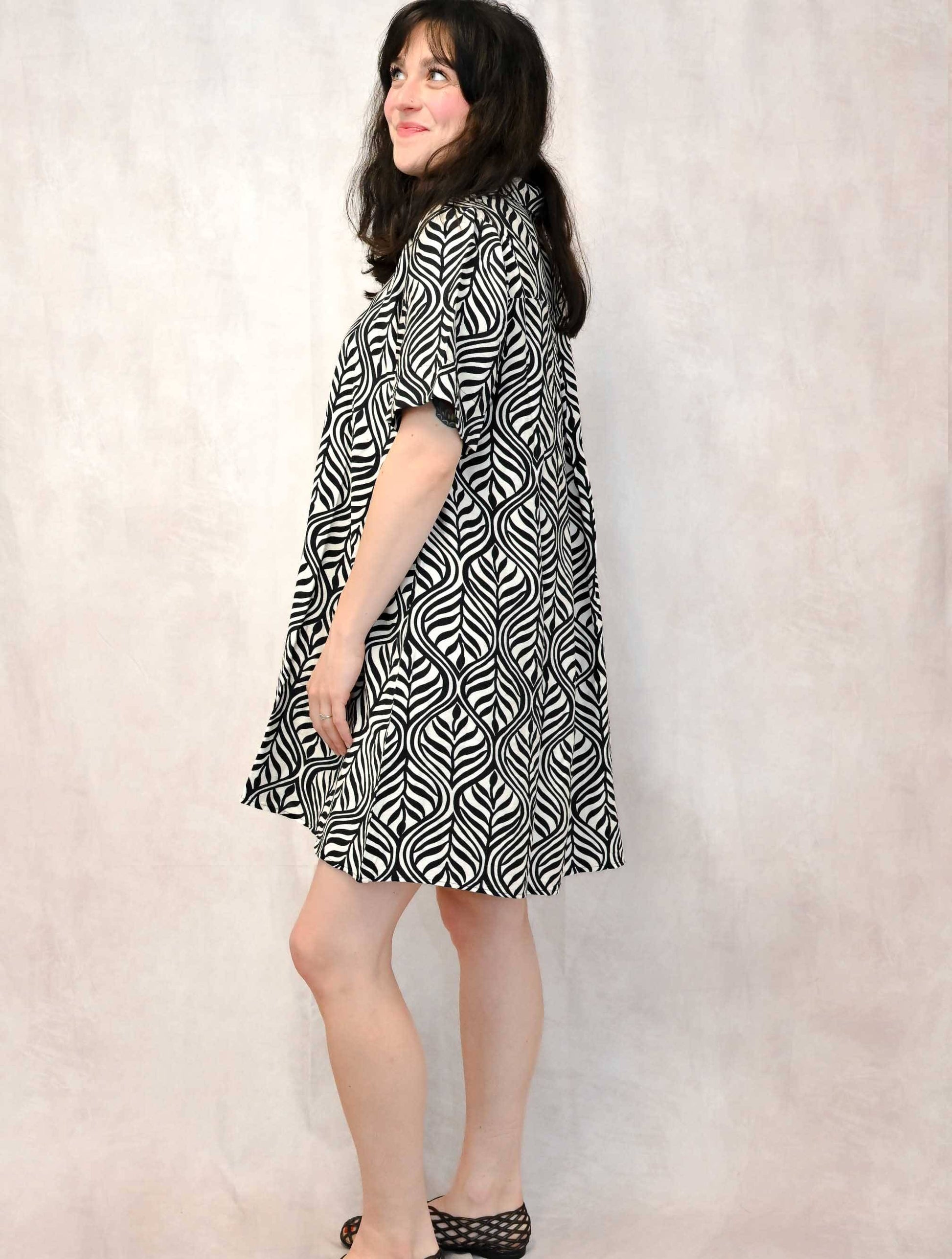 Short Sleeve Collared Button Up Dress