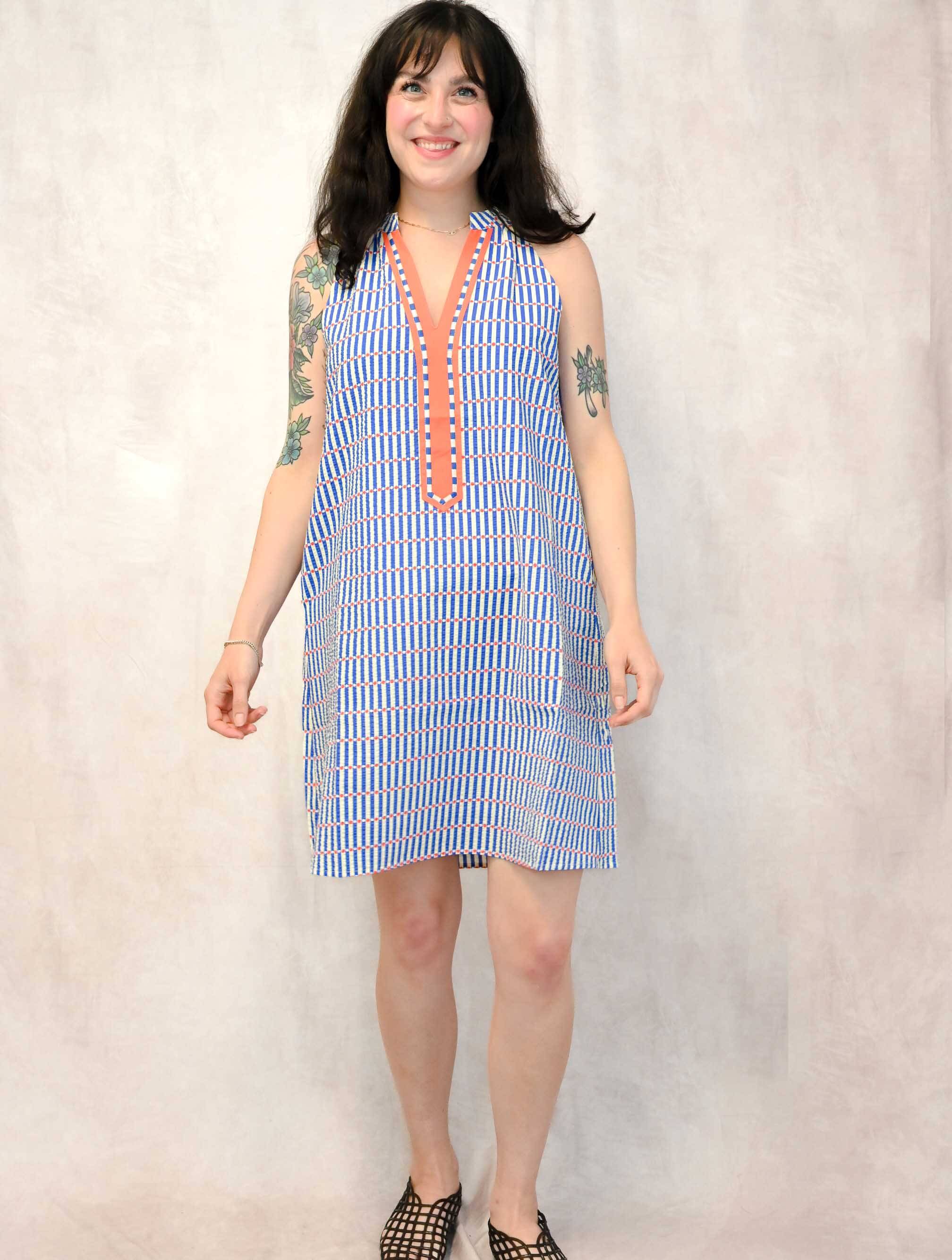 Sleeveless V-Neck Striped Dress