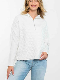 Textured Half Zip Sweater in White