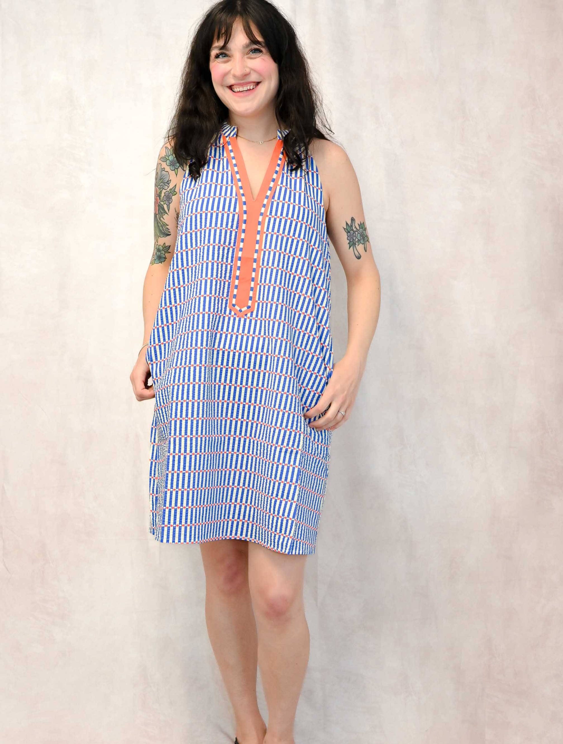 Sleeveless V-Neck Striped Dress
