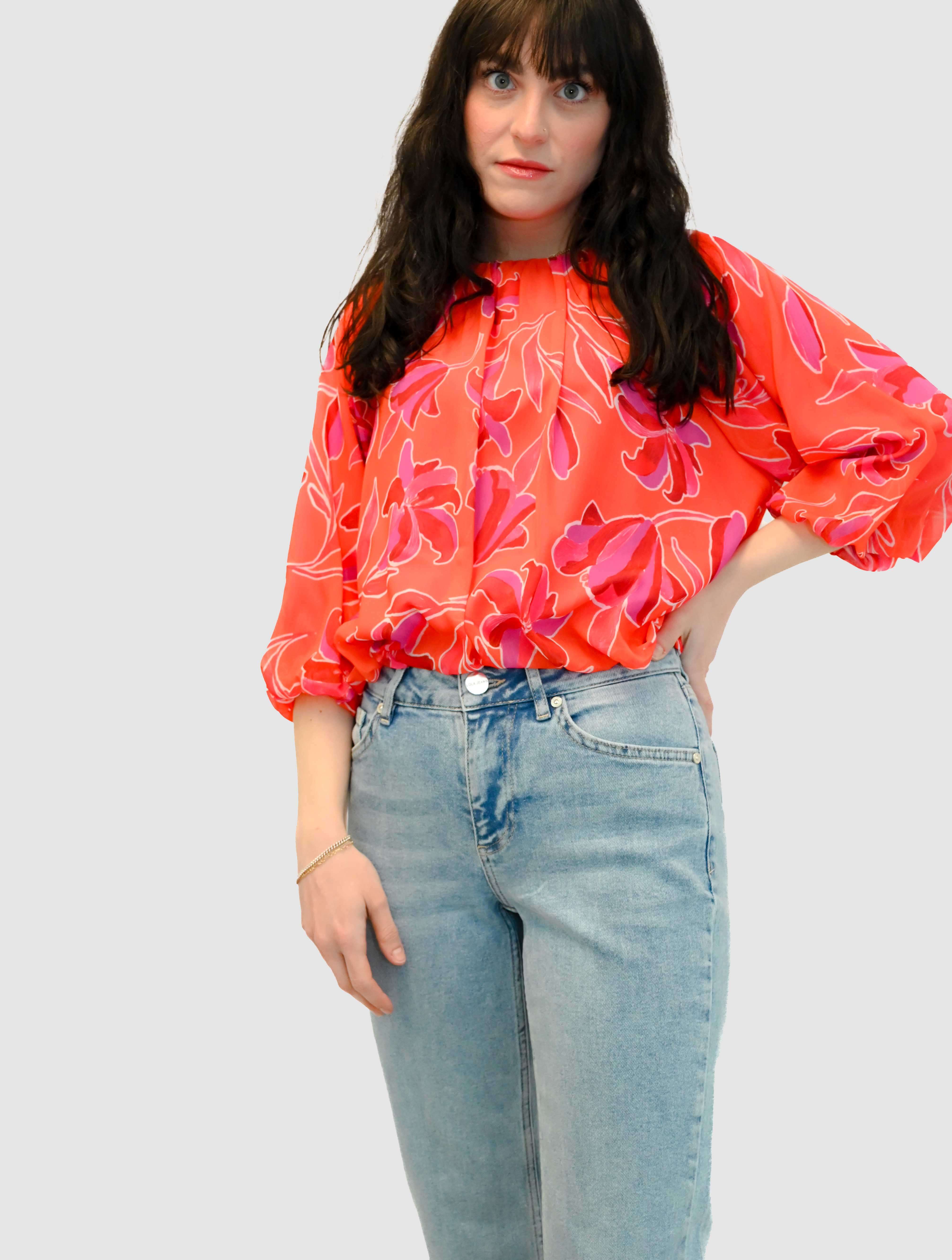 Puff Sleeve Flowy Blouse