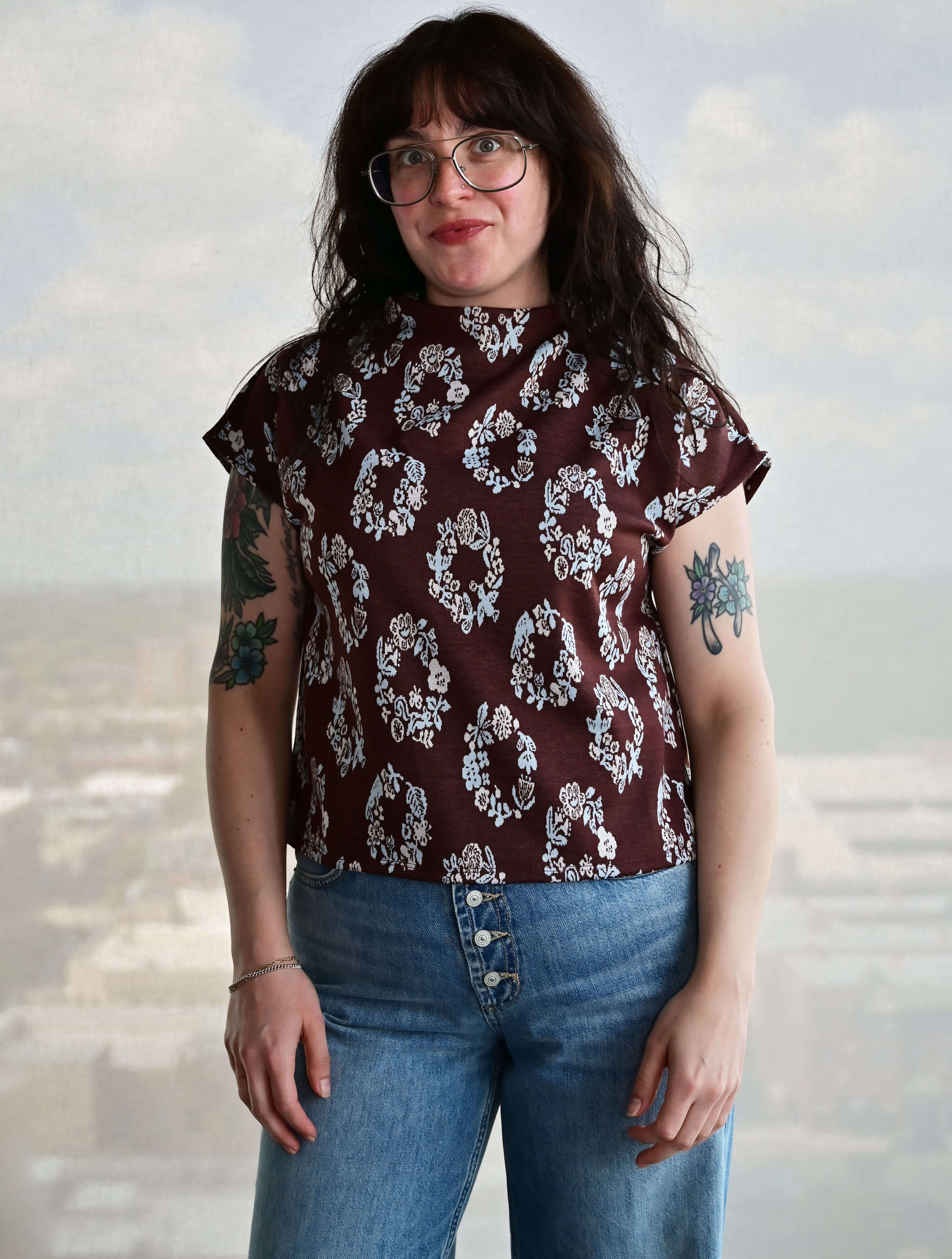Floral Pattern Short Sleeve Top
