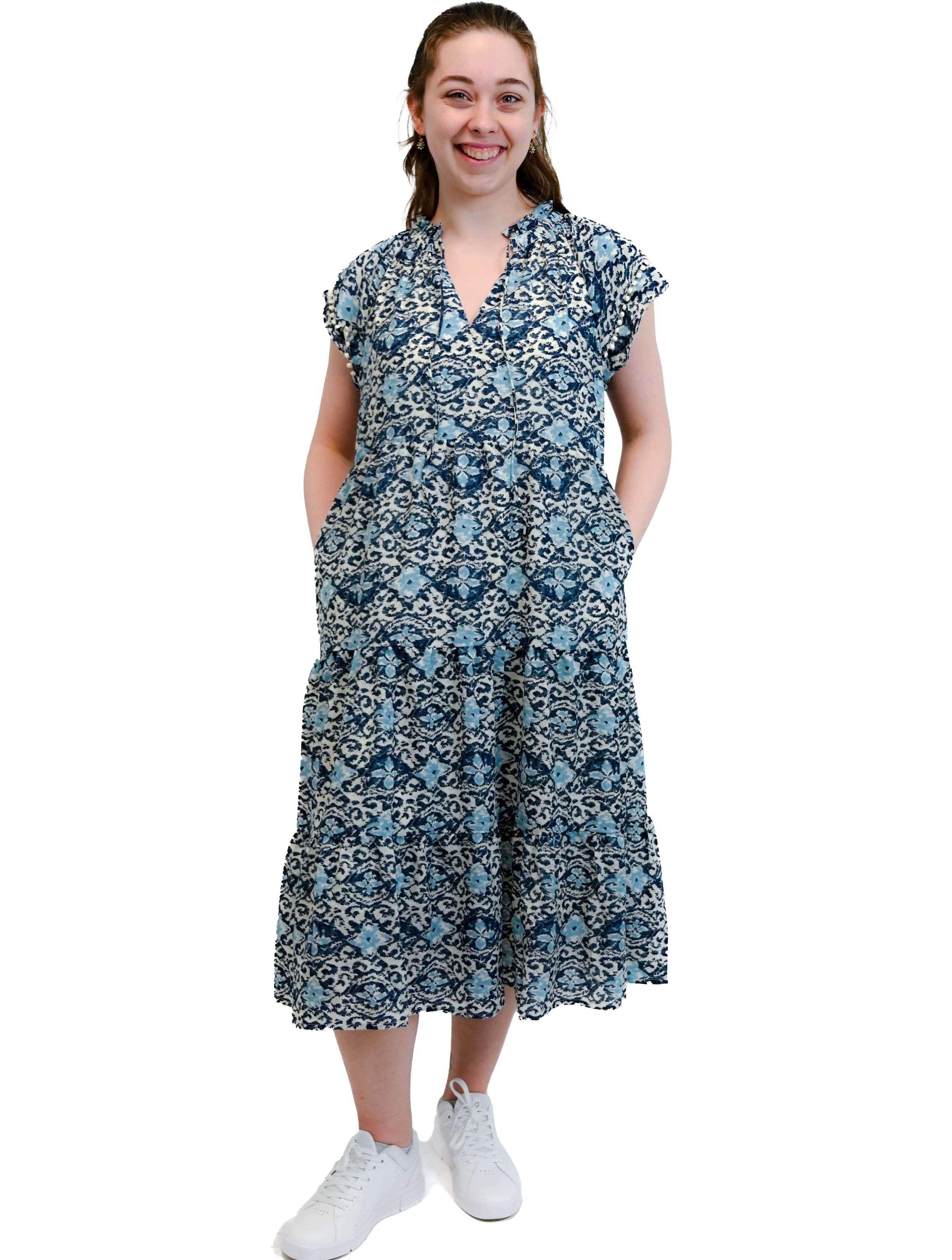 Print Tiered Mini Dress in Neutral
