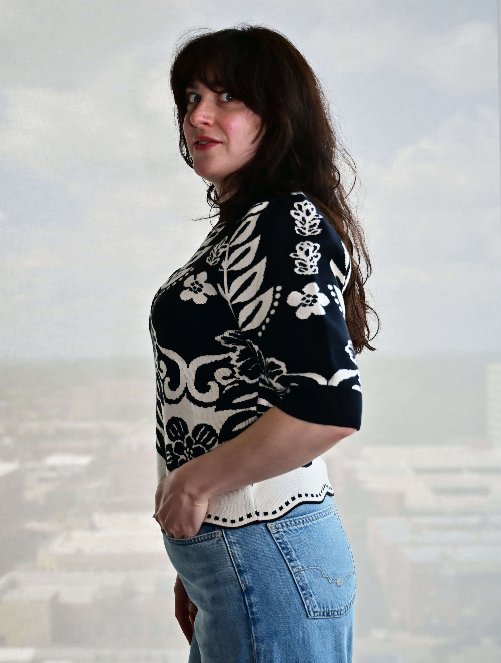 Short Sleeve Knit Pattern Top