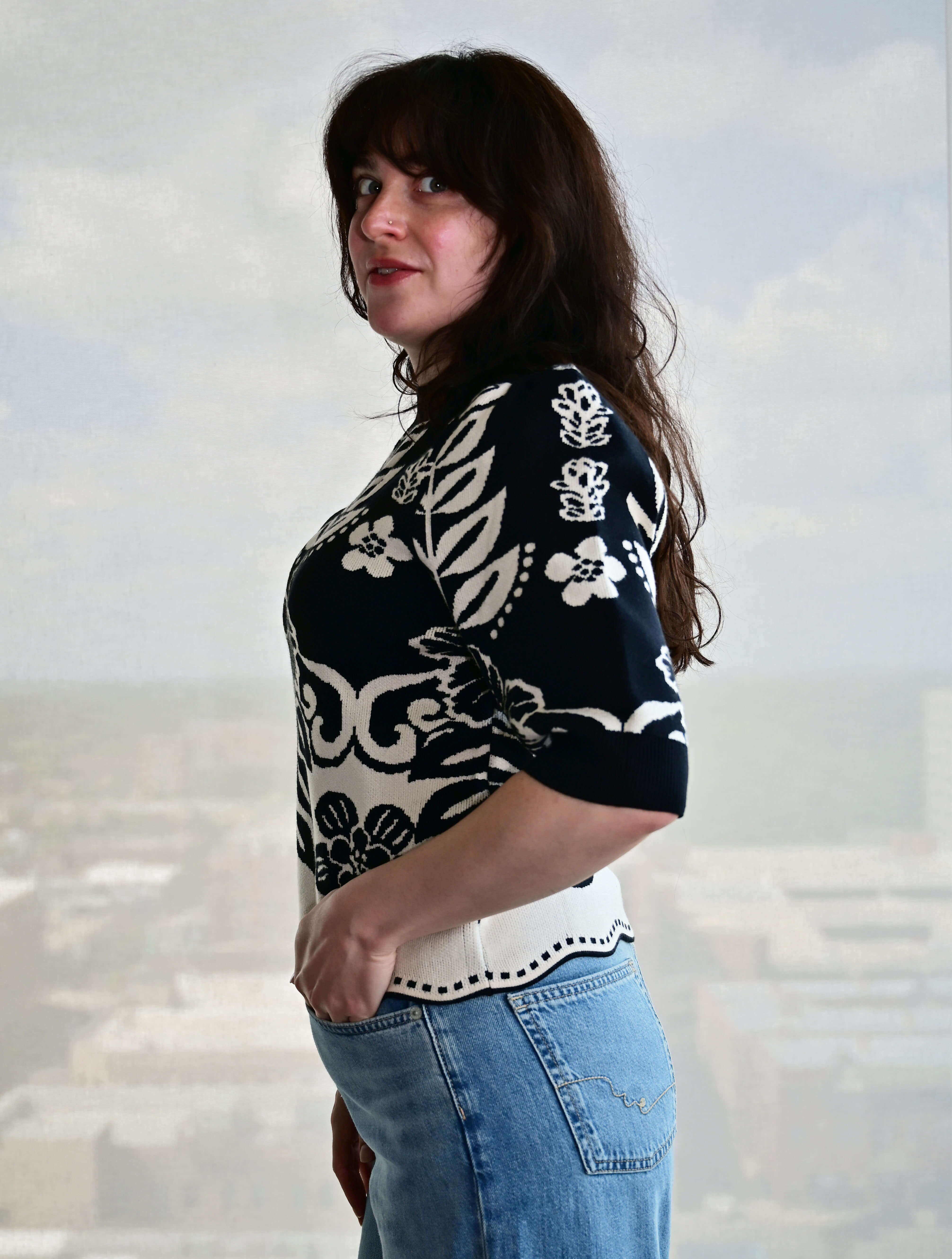 Short Sleeve Knit Pattern Top