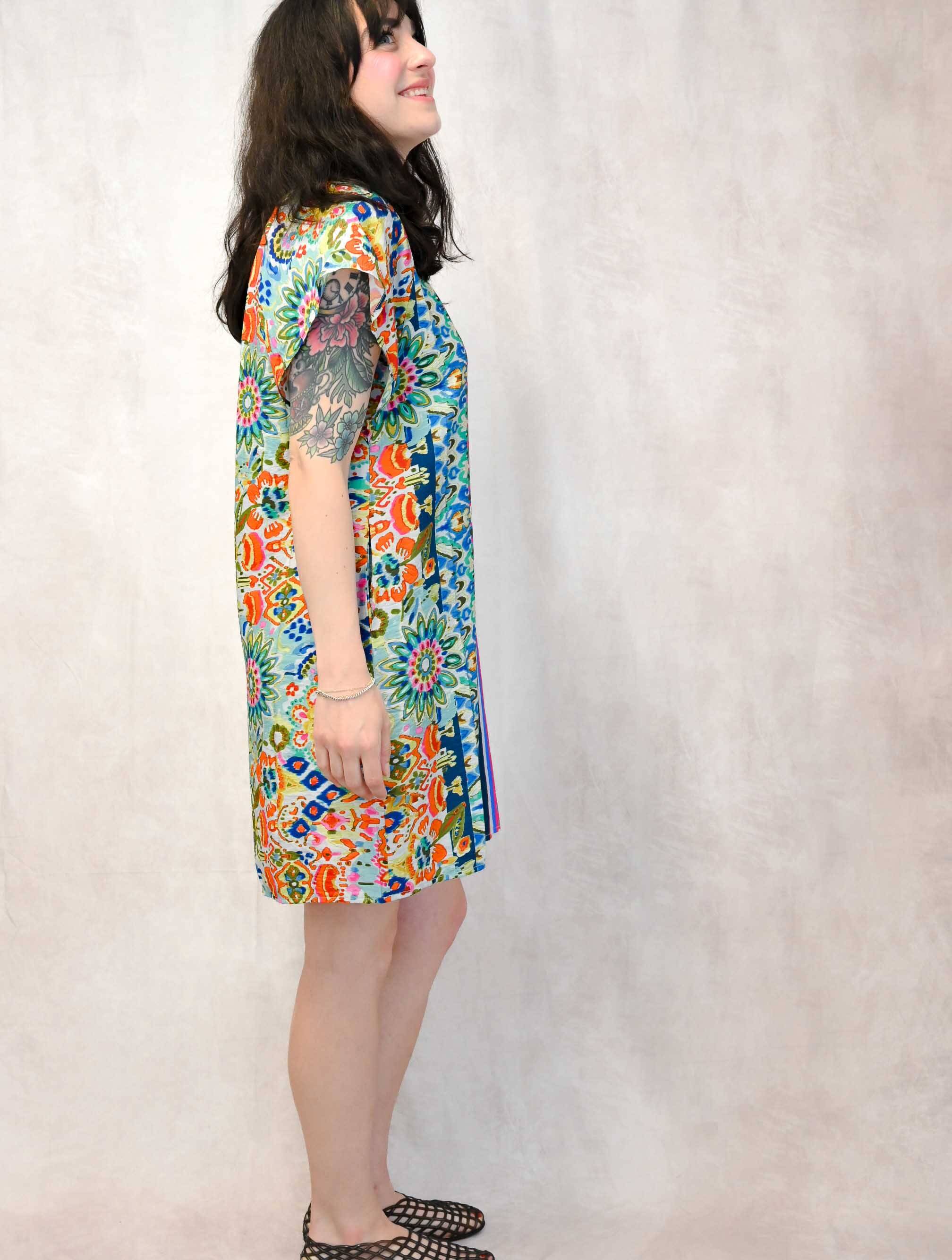 Short Sleeve Multi Patterned Dress