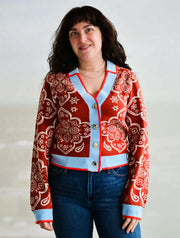 V-Neck Geometric Pattern Button Cardigan