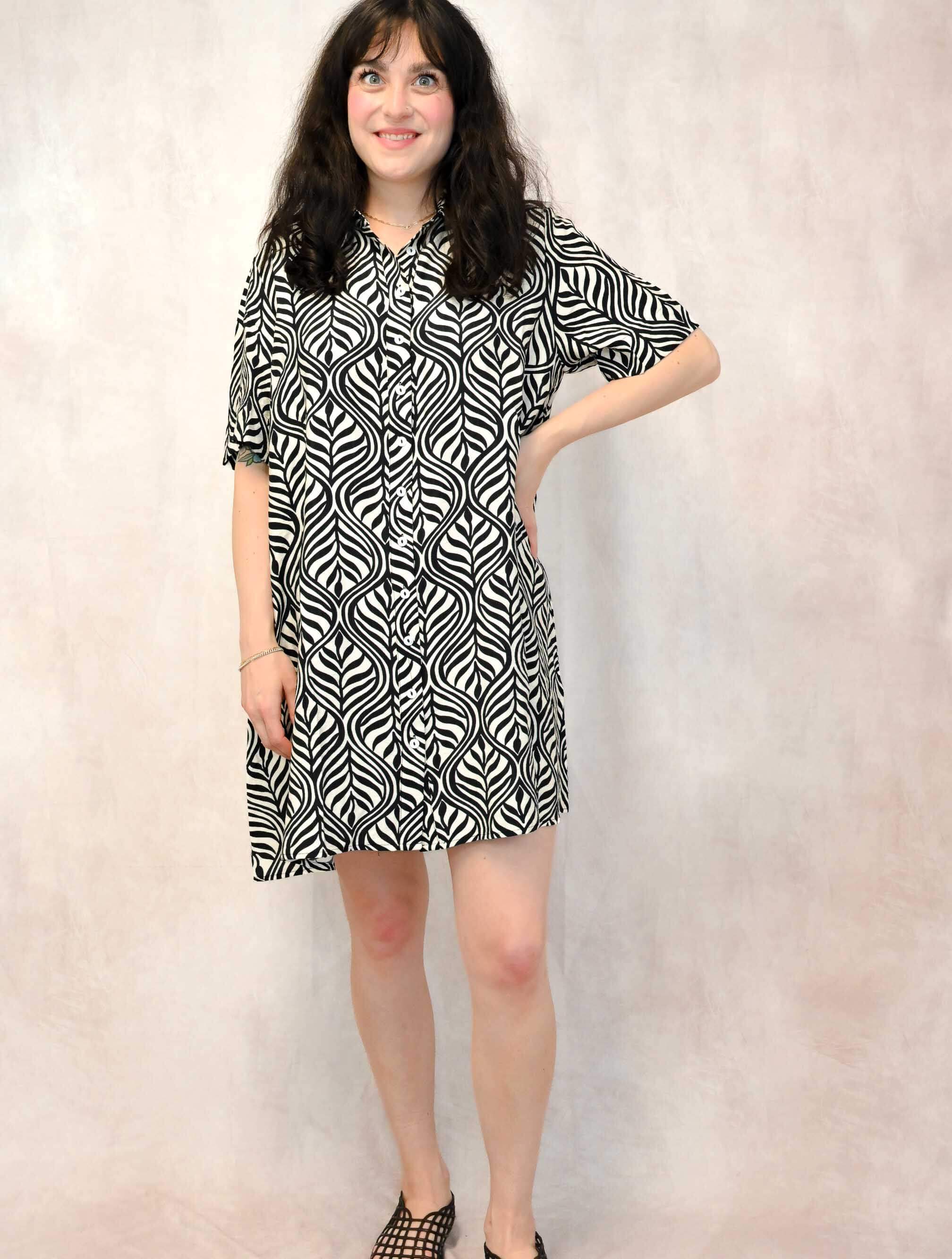 Short Sleeve Collared Button Up Dress