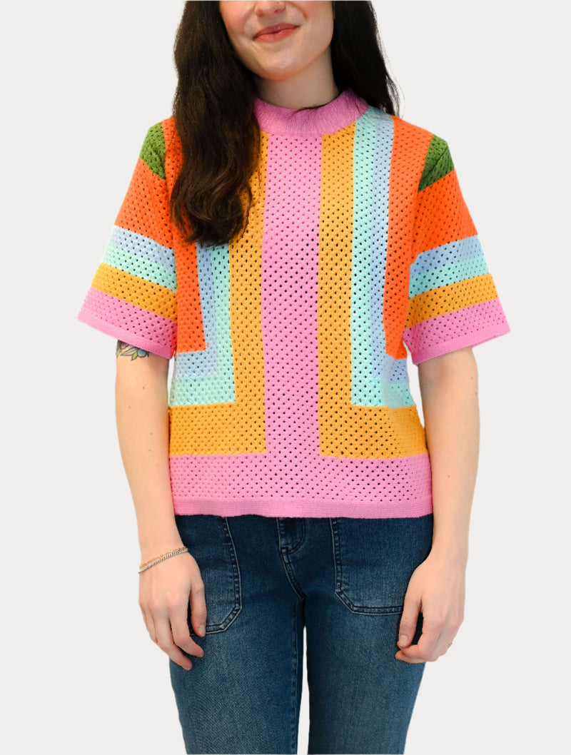 Eyelet Multi Color Knit Top