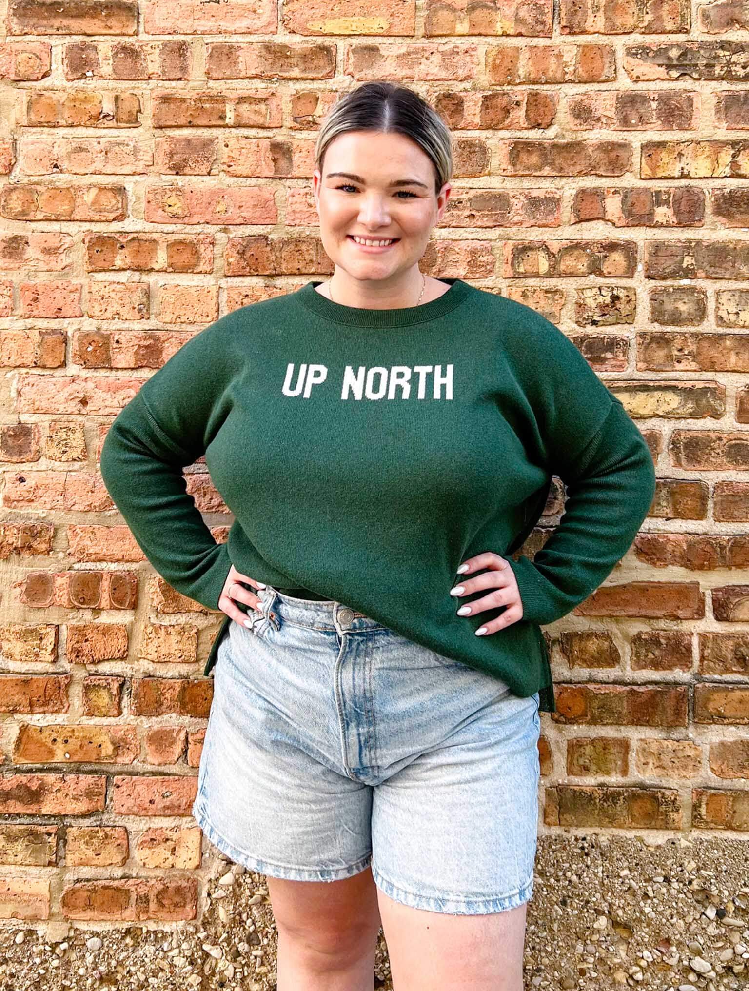 "Up North" Sweater in Green/White