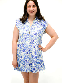 Floral Button Up Dress in Cream/Blue