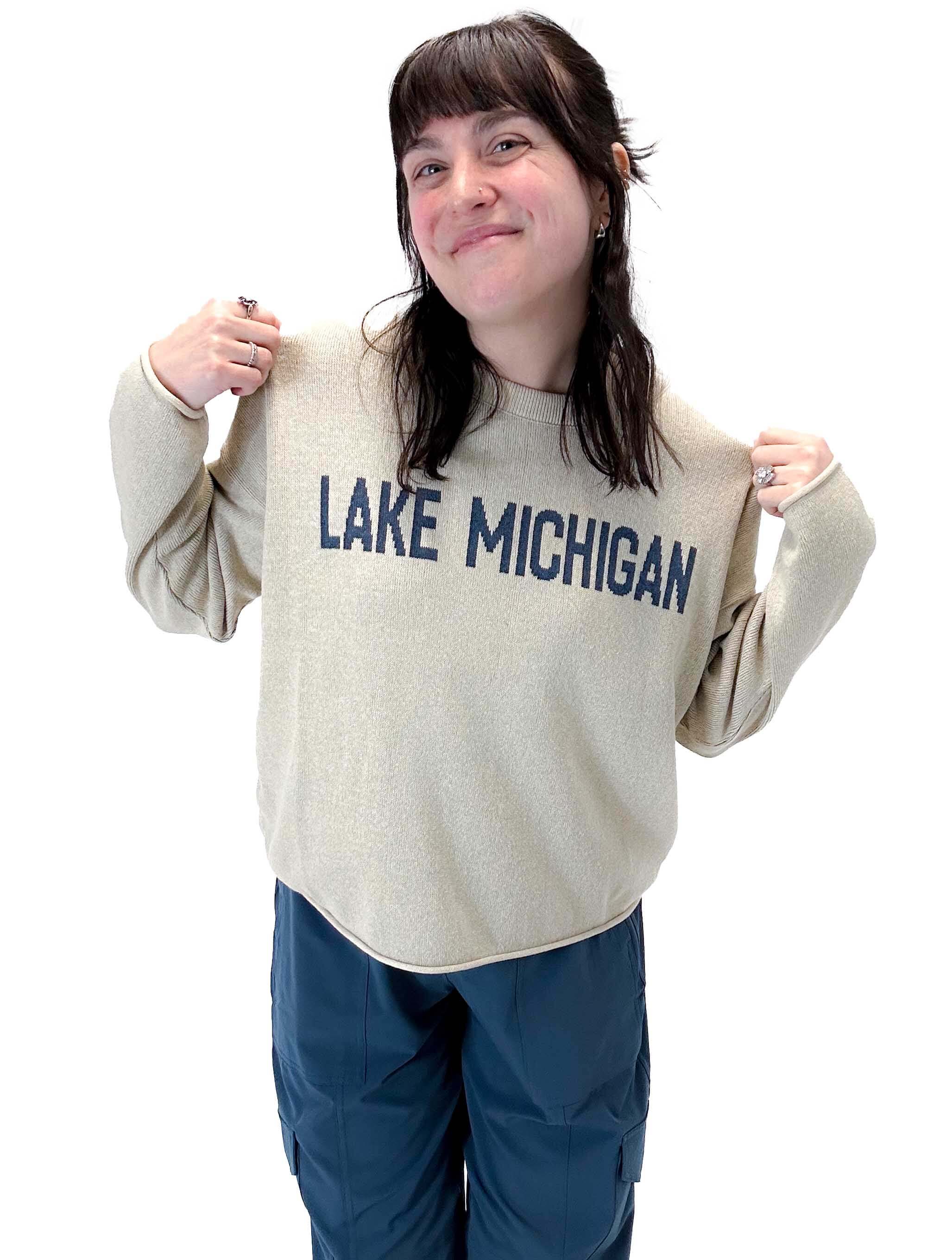 "Lake Michigan" Boxy Sweater in Camel/Jeans