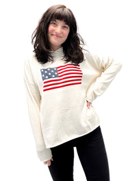 American Flag Hooded Sweater in Natural Combo