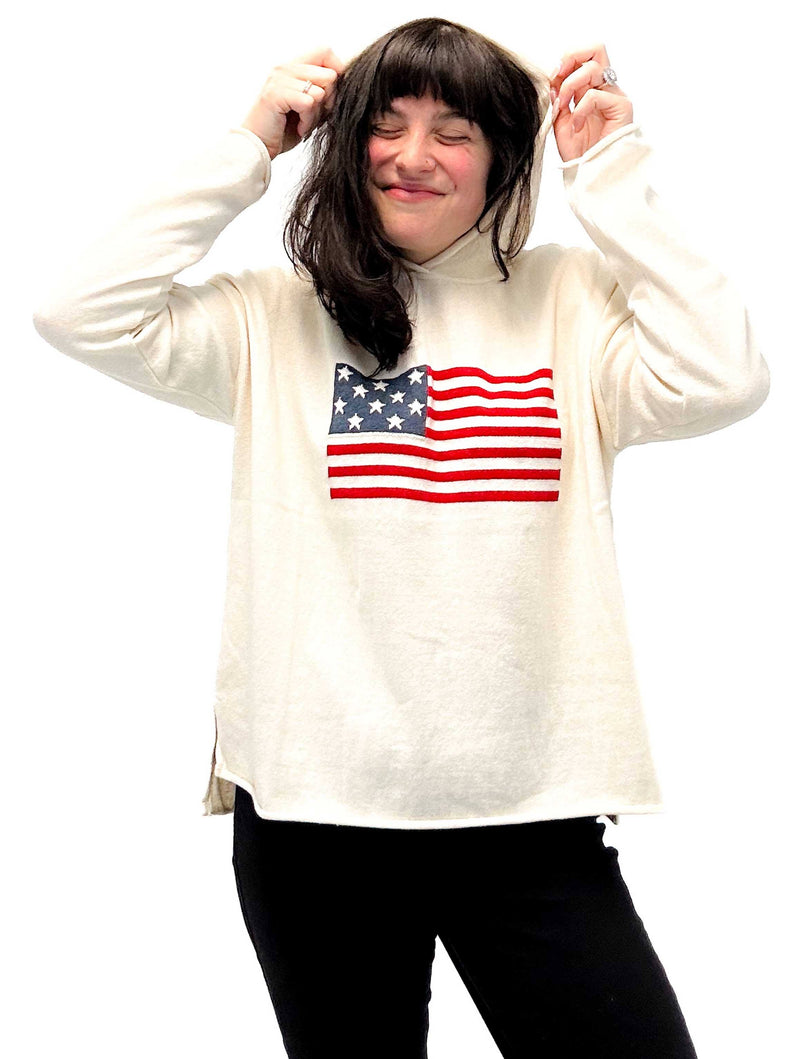 American Flag Hooded Sweater in Natural Combo
