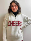 Cheers Zip-Up Sweater in White/Red