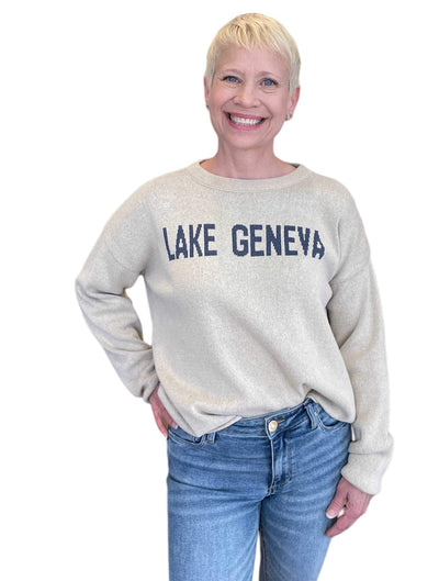 "Lake Geneva" Boxy Sweater in Camel/Jeans