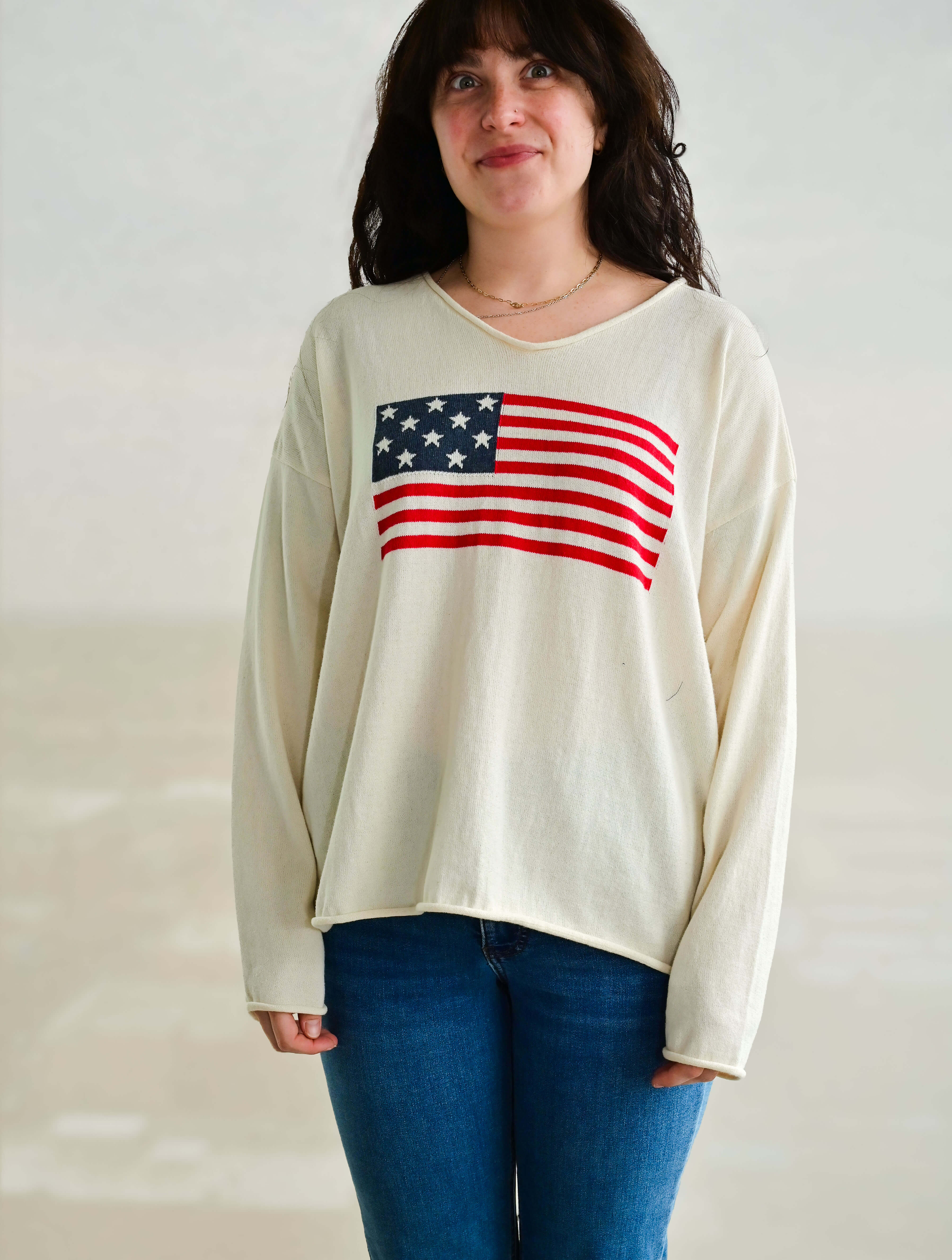 American Flag V-Neck Sweater