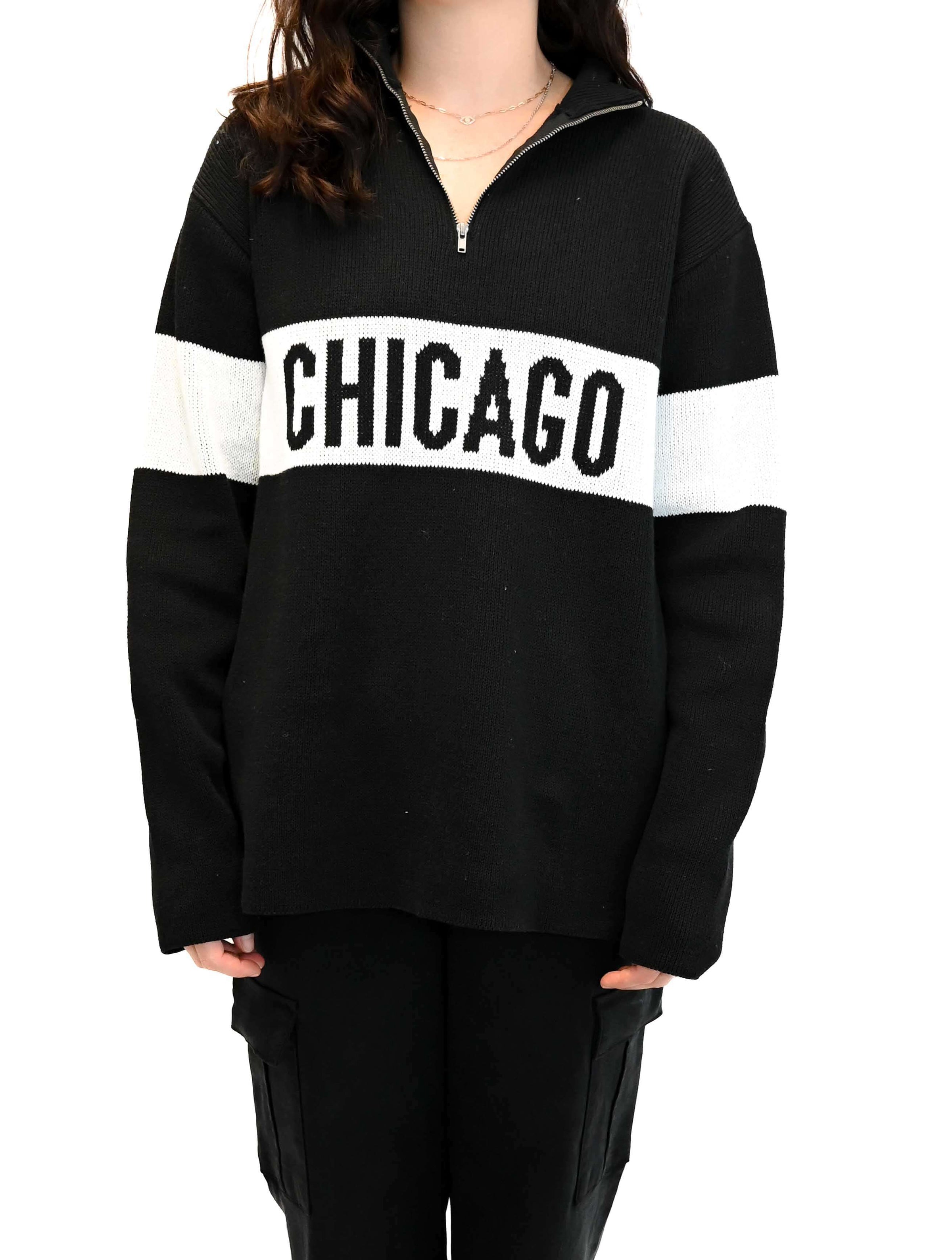 "Chicago" Quarter Zip Stripe Sweater