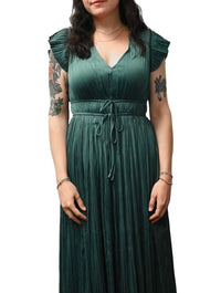 V-Neck Pleated Tie Waist Midi Dress (Final Sale)