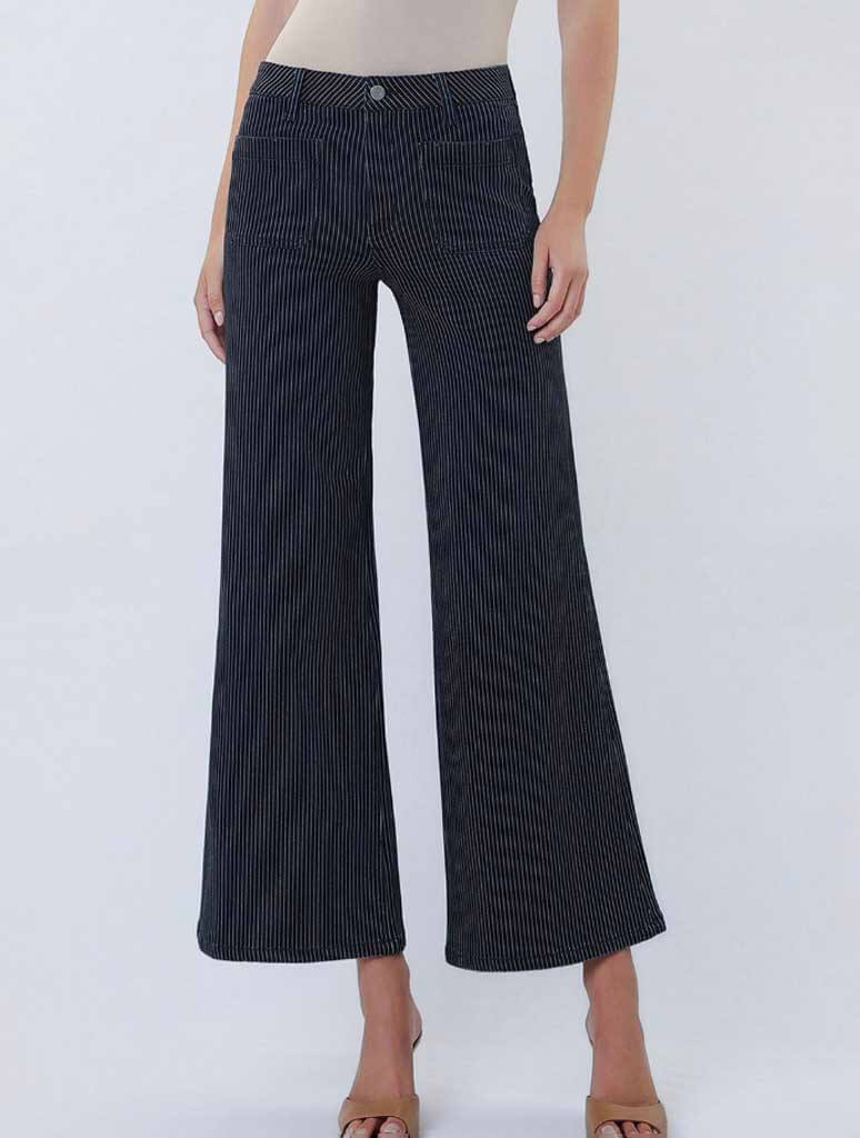 Vervet Olivia High Rise Patch Pocket Crop Striped Wide Jeans