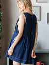 Pleated V-Neck Sleeveless Denim Romper