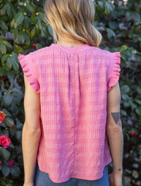 Rib Band Detailed Textured Top in Pink