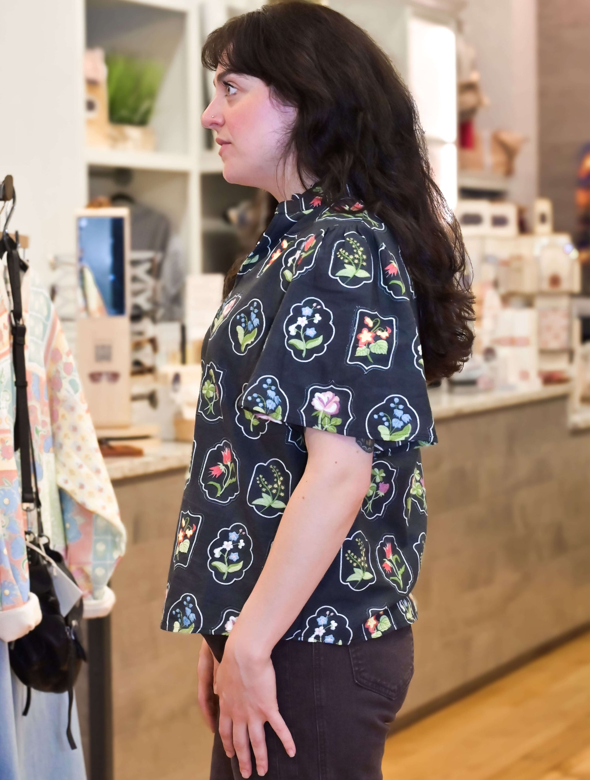 Framed Floral Embroidered V-Neck Top