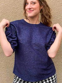 Puff Sleeve Top in Navy