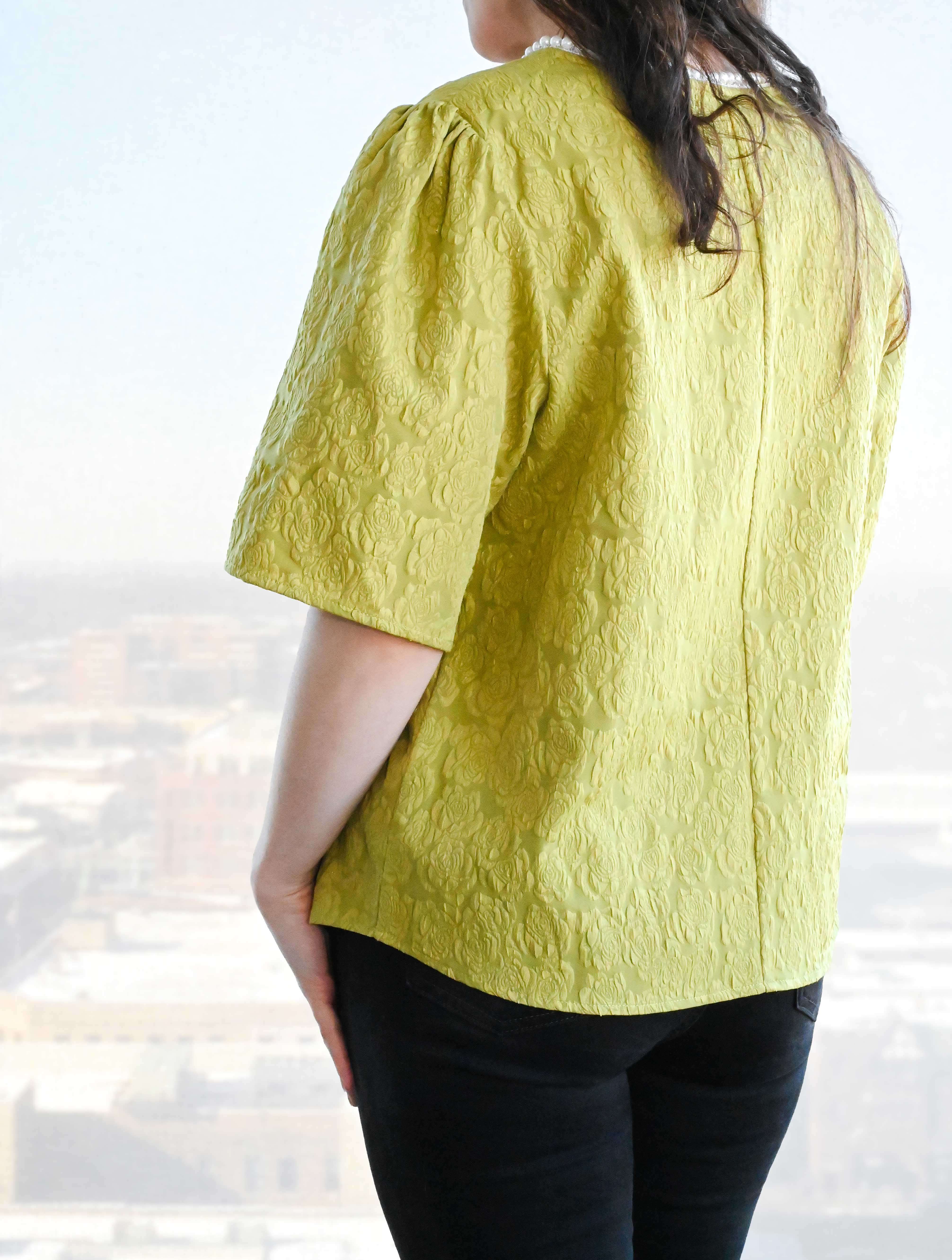 Pearl Collared V-Neck Floral Textured Top