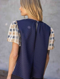 Tweed Bubble Sleeve Contrast Back Top