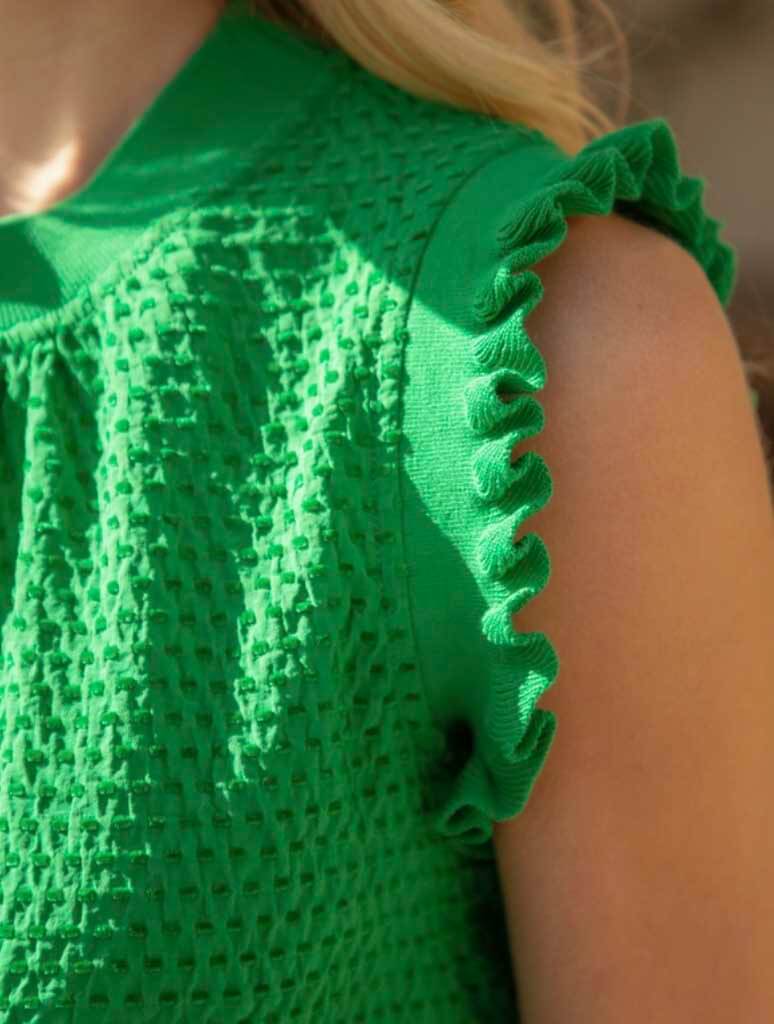 Rib Band Detailed Textured Top in Green