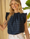Rib Band Detailed Textured Top in Navy