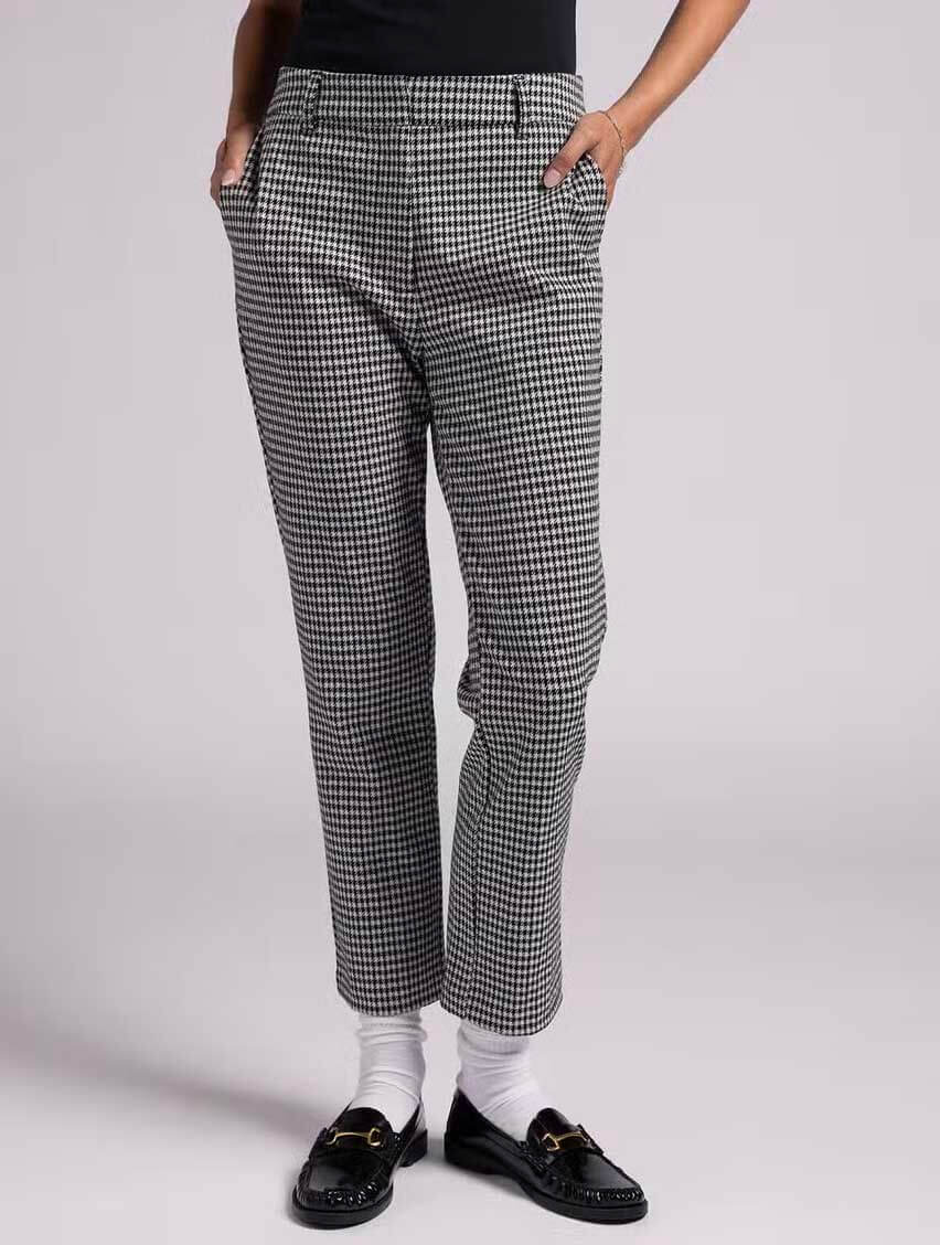 Cecile Straight Cut Pants in Beige/Black Houndstooth