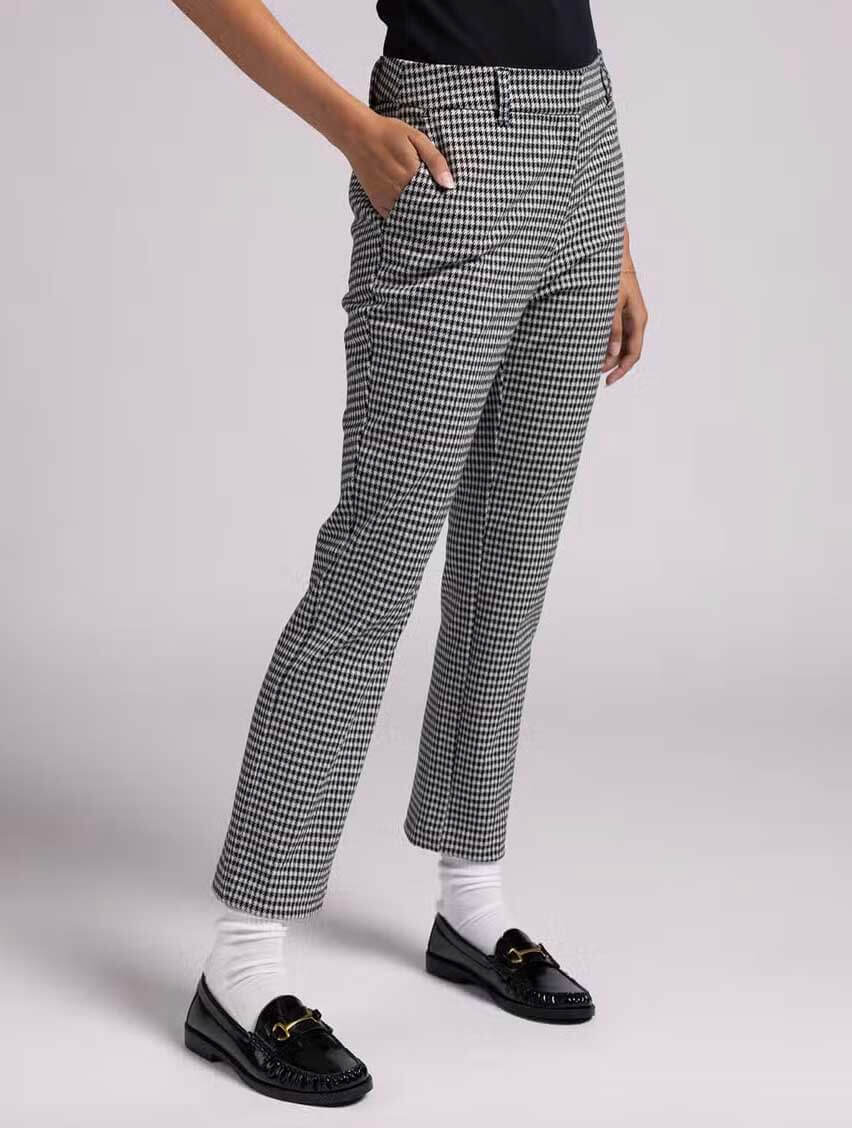 Cecile Straight Cut Pants in Beige/Black Houndstooth