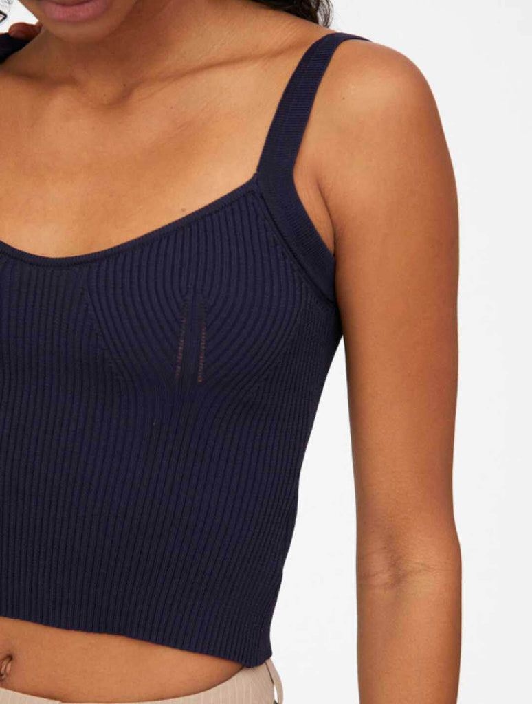 Strappy Ribbed Top in Navy Blue