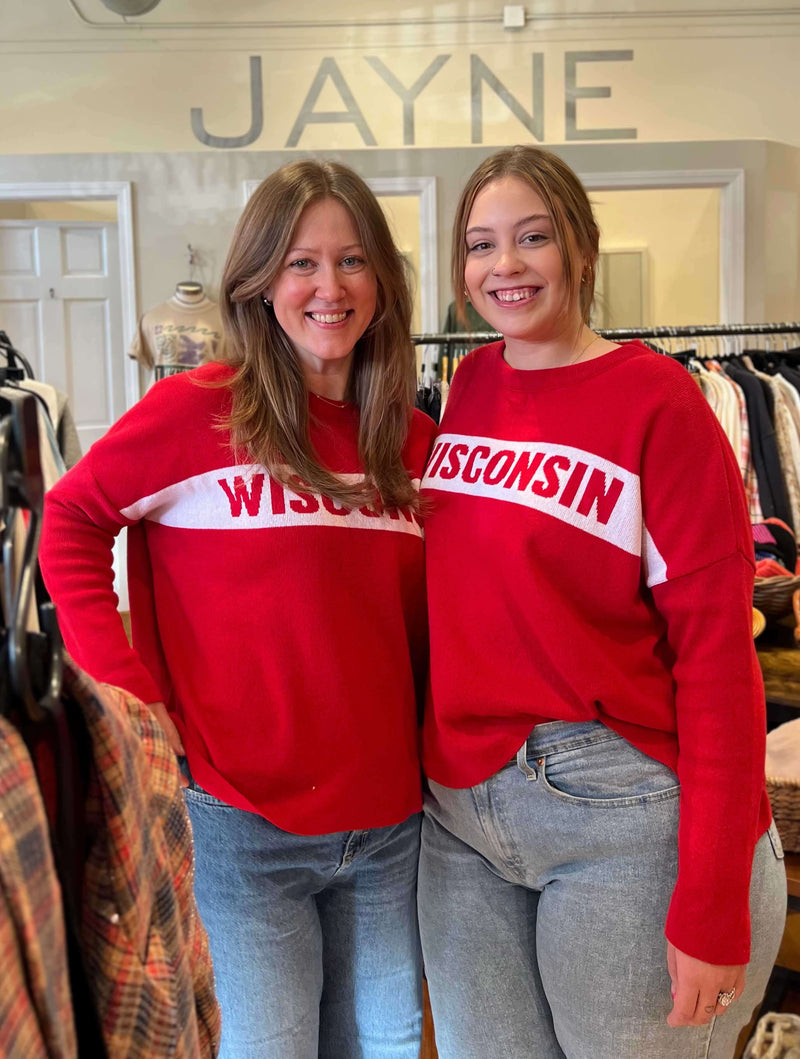 "Wisconsin" Stripe Sweater in Red/White