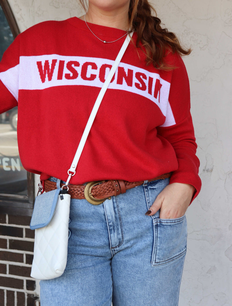 "Wisconsin" Stripe Sweater in Red/White