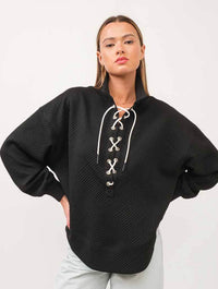Relaxed Fit Sweatshirt with Front Tie Detail in Black
