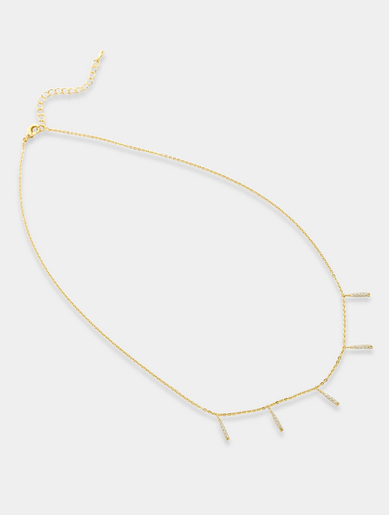 JAYNE Pave Dangly Bar Necklace in Gold