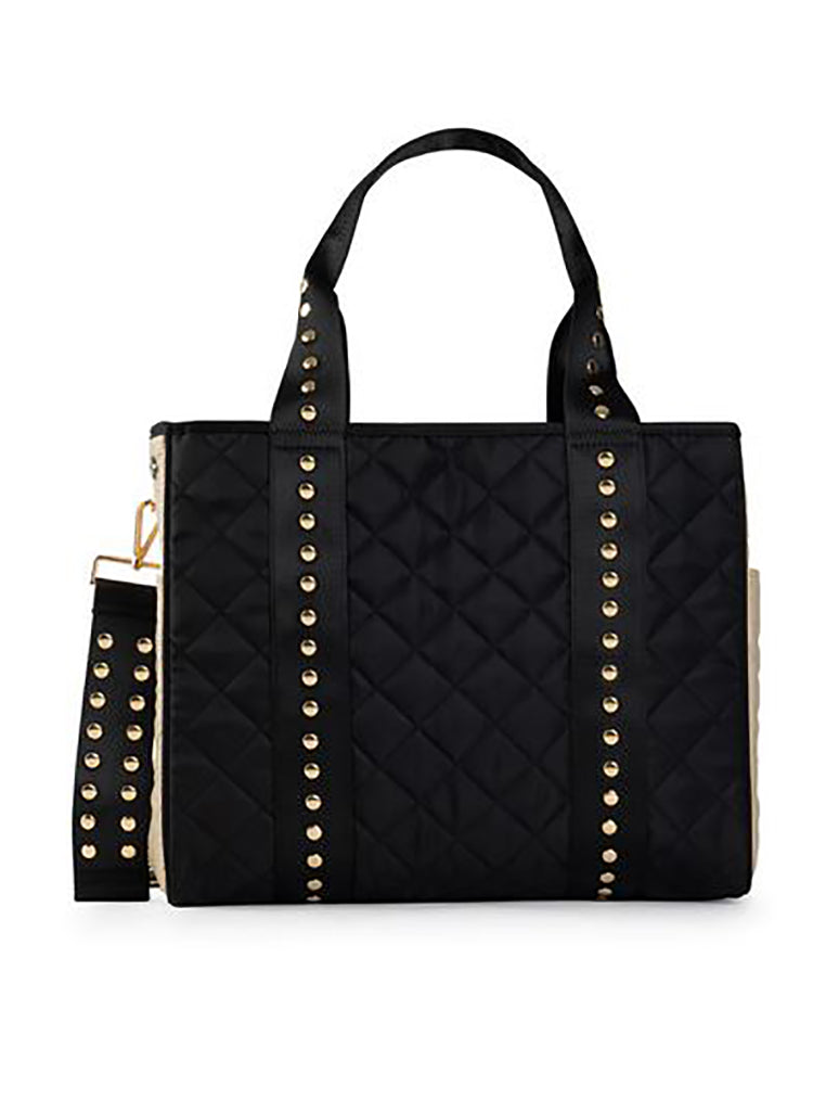 Haute Shore Jaime Boss Tote in Black Quilted Puffer/Buff Leatherette