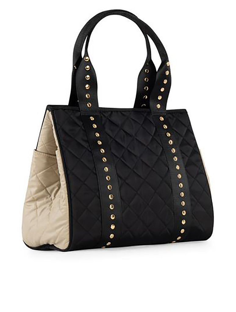 Haute Shore Jaime Boss Tote in Black Quilted Puffer/Buff Leatherette