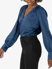 Kut From The Kloth Alessandra Satin Blouse in Navy (Final Sale)