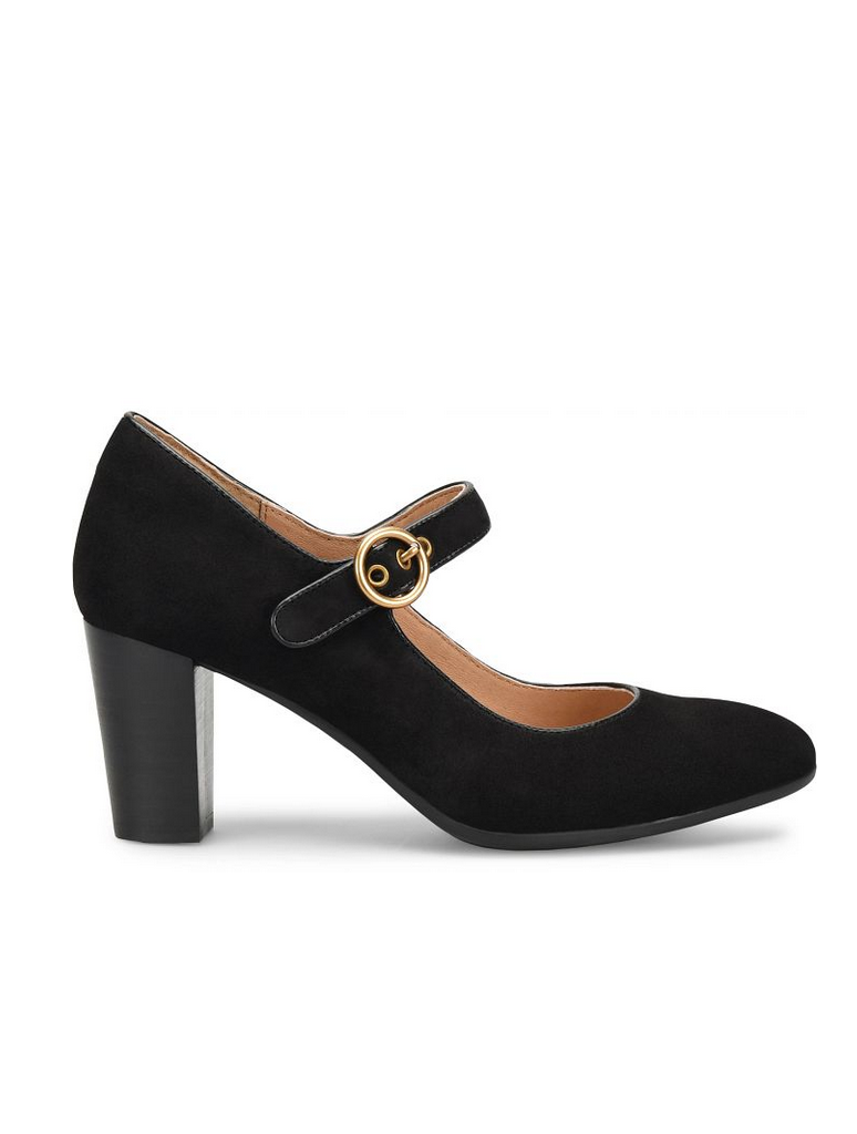 Black suede mary jane heels best sale