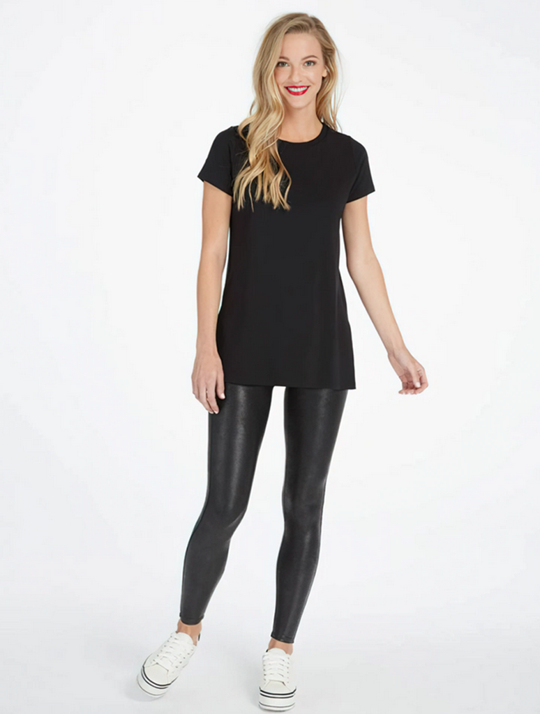Spanx Perfect Length Short Sleeve Tee in Very Black